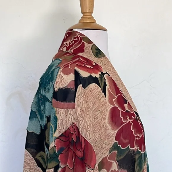 Chico's Kimono Jacket Vintage Floral Jewel Tones Some Flowers Beaded Cardigan S… - Picture 8 of 13